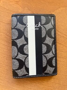 Coach Black & White Signature Stripe Passport Cover